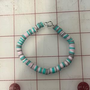 Pink teal and gray clay bracelet